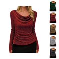 thumbnail image 1 of Womens Glitter Tops 2026 Spring Fashionable Long Sleeve Cowl Neck Stretch T Shirt Going out Top Rave Outfits, 1 of 8