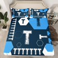 thumbnail image 2 of Homewish Letter Monogrammed T 4 Pieces Queen Sheet Sets For Teens Boys Girls,Geometric Honeycomb Hexagon Ultra Soft Flat Sheet,Abstract Retro Vintage Queen Fitted Sheet,Luxury Bedroom Decor, 2 of 7