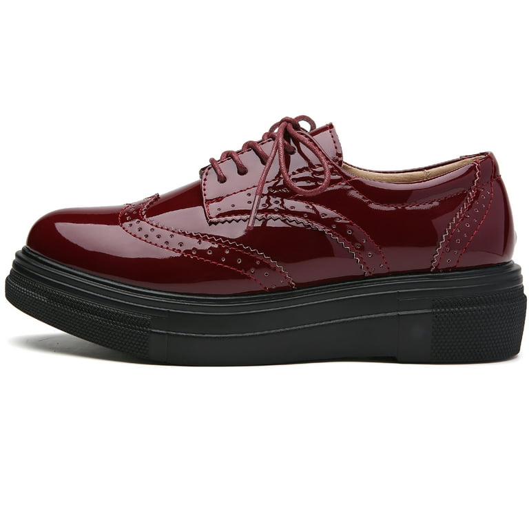 DADAWEN Women's Platform Oxfords Lace-up Shoe Wingtips Upper Casual  Sneakers Burgundy 8.5 US - Walmart.com