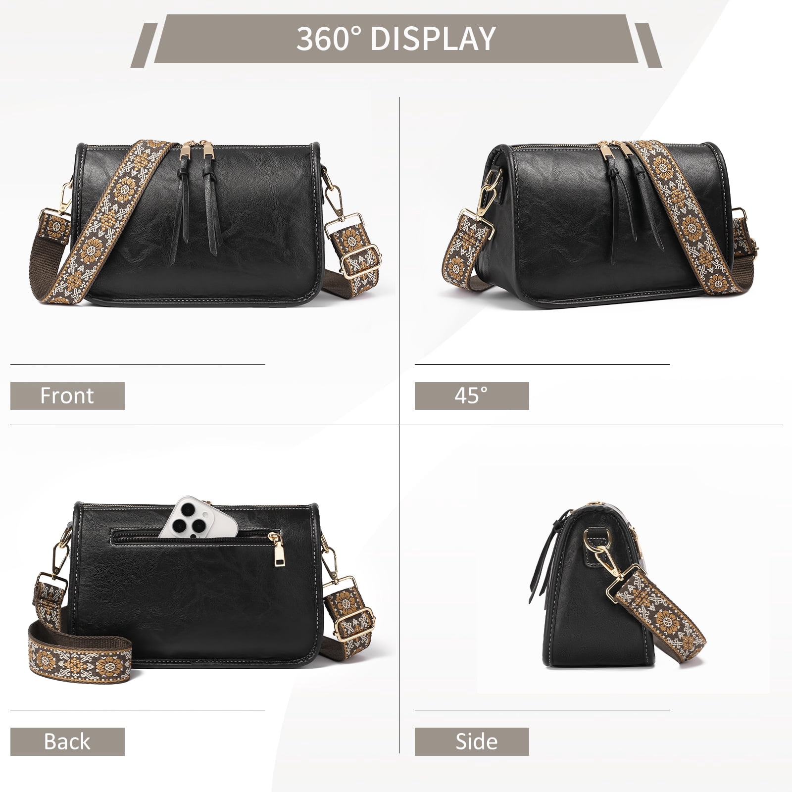 SENDEFN Trendy Leather Crossbody Purse with Tassel Zipper for Women Purses,Small Shoulder Handbags with Wide Strap Detachable