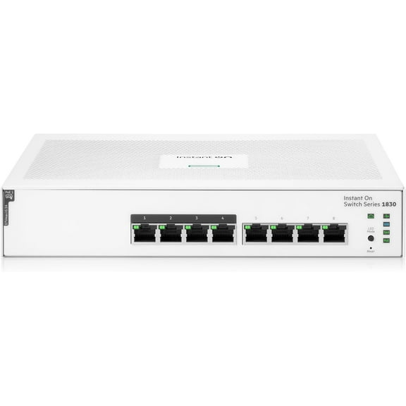 HPE Networking Instant On 1830 8-Port Gb | 4-Port Class 4 PoE Smart Switch (65W) - 8X 1G |Fanless | US Cord | JL811A#ABA