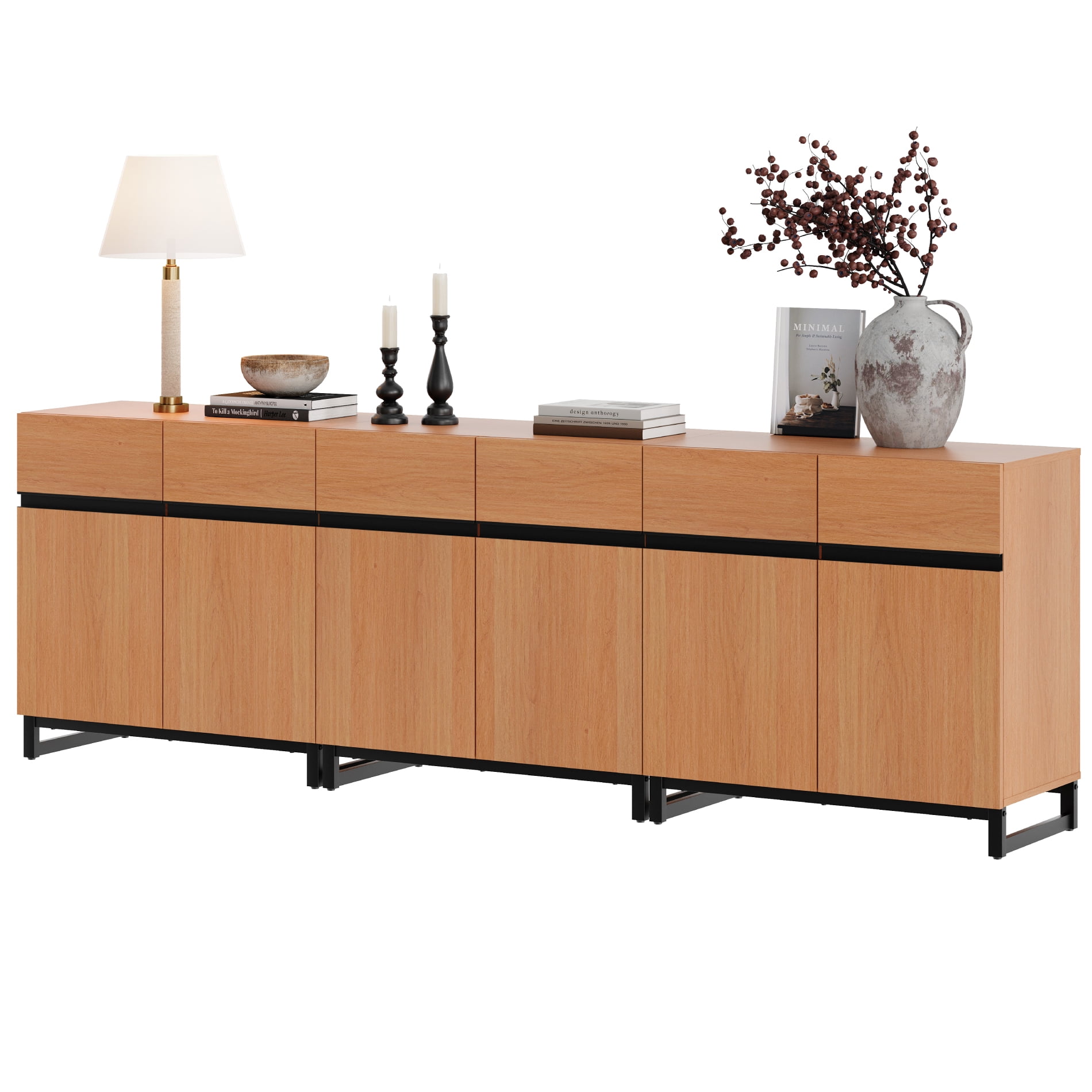 WAMPAT 94.5" TV Stand with Doors,Modern TV Stand for TVs up to 110 Inch,3 Packs Wood Entertainment Center with Adjustable Shelves & Metal Base.