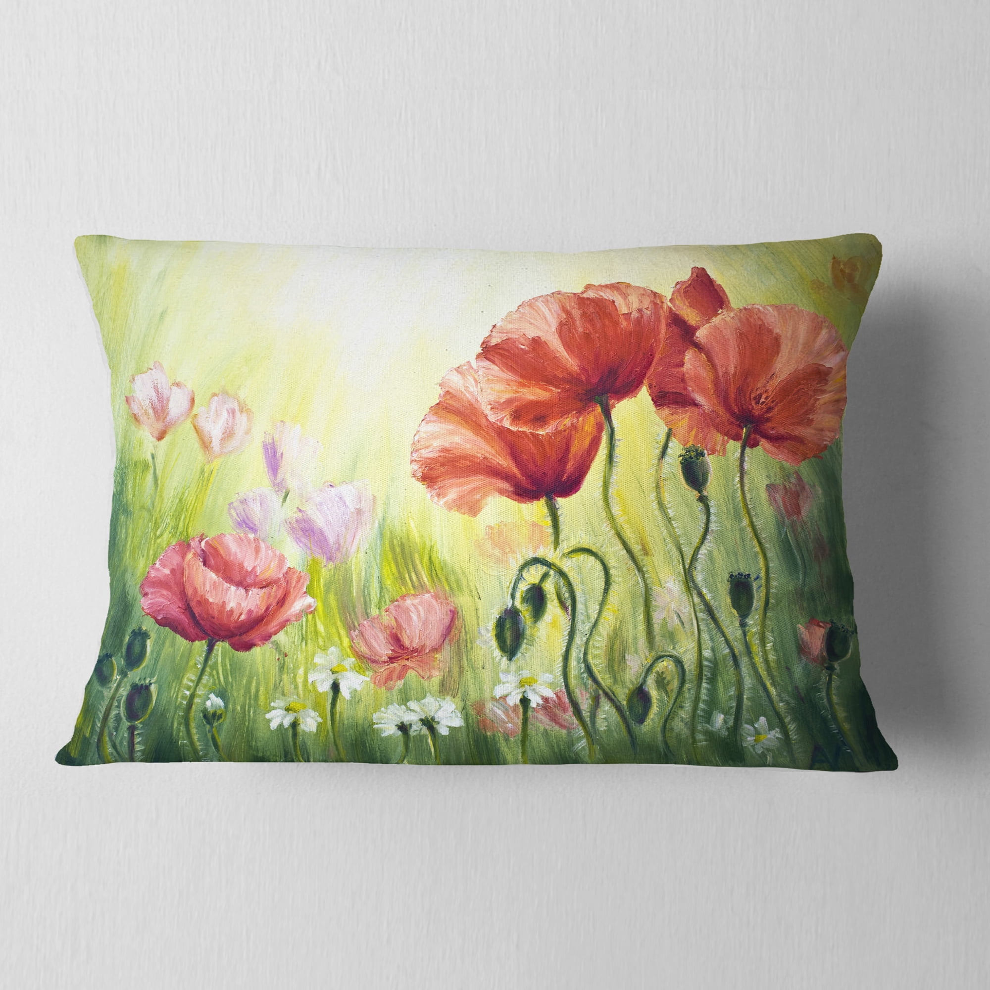 Designart Poppies in Morning - Floral Throw Pillow - 12x20