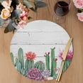 thumbnail image 3 of Cactus Tropical Watercolor Round 13 Inch Placemats Set of 2, Grey Wooden Summer HeatResistant Non Slip Place Mats for Dining Table, Wipeable Braided Kitchen Table Mats for Housewarming, 3 of 9