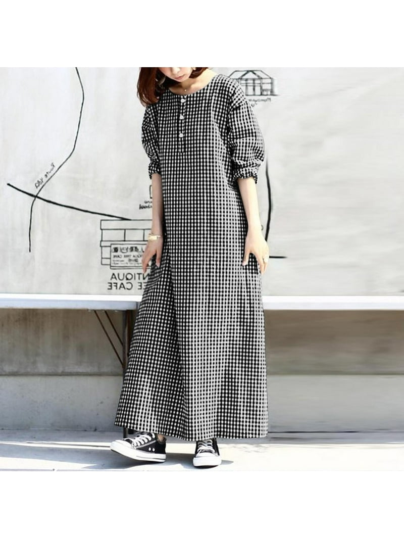 women zanzea casual dresses ZANZEA Women Casual Long Sleeve Plaid Dress Relaxed Fit Maxi Dresses