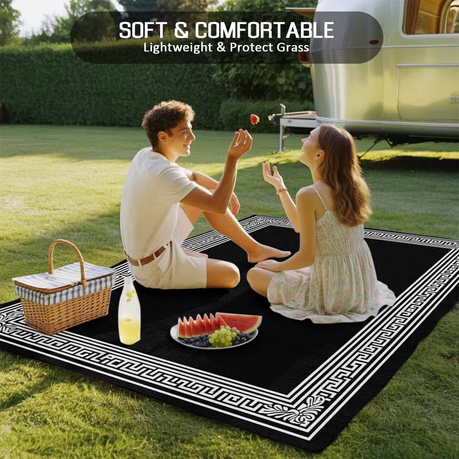 Outdoor Rug 6x9 ft Black White Greek Key Pattern Waterproof Outdoor Patio Rug Mat Non Slip Outside Area Rugs Carpet for RV,Camping,Porch,Deck,Pool,Balconybackyard,Geometric Modern
