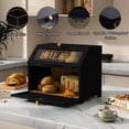 thumbnail image 7 of HLR Large Bread Box, Wood 2-layer Bread Box Storage for Kitchen Counter, with Bar Pattern Windows, Black, 7 of 7