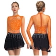 thumbnail image 5 of YiZYiF Women Sparkly Rhinestone Long Sleeve Figure Skating Dress Irregular Hem Skirt Lyrical Ballet Dance Wear Orange S, 5 of 6