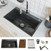MEJE 31.5 x 18 inch Single Bowl 11 Gauge Stainless Steel Workstation Kitchen Sink ,Black Color