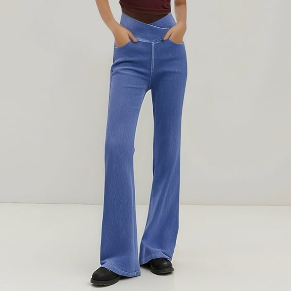 Jeans For Women High Waisted Bottom Jeans Trendy Yoga Pants Stretchy Flare Leggings With Pockets Women's plus Pants High Fashion Women on Pants Women Women plus Size Pants Elastic Waist Denim Waist