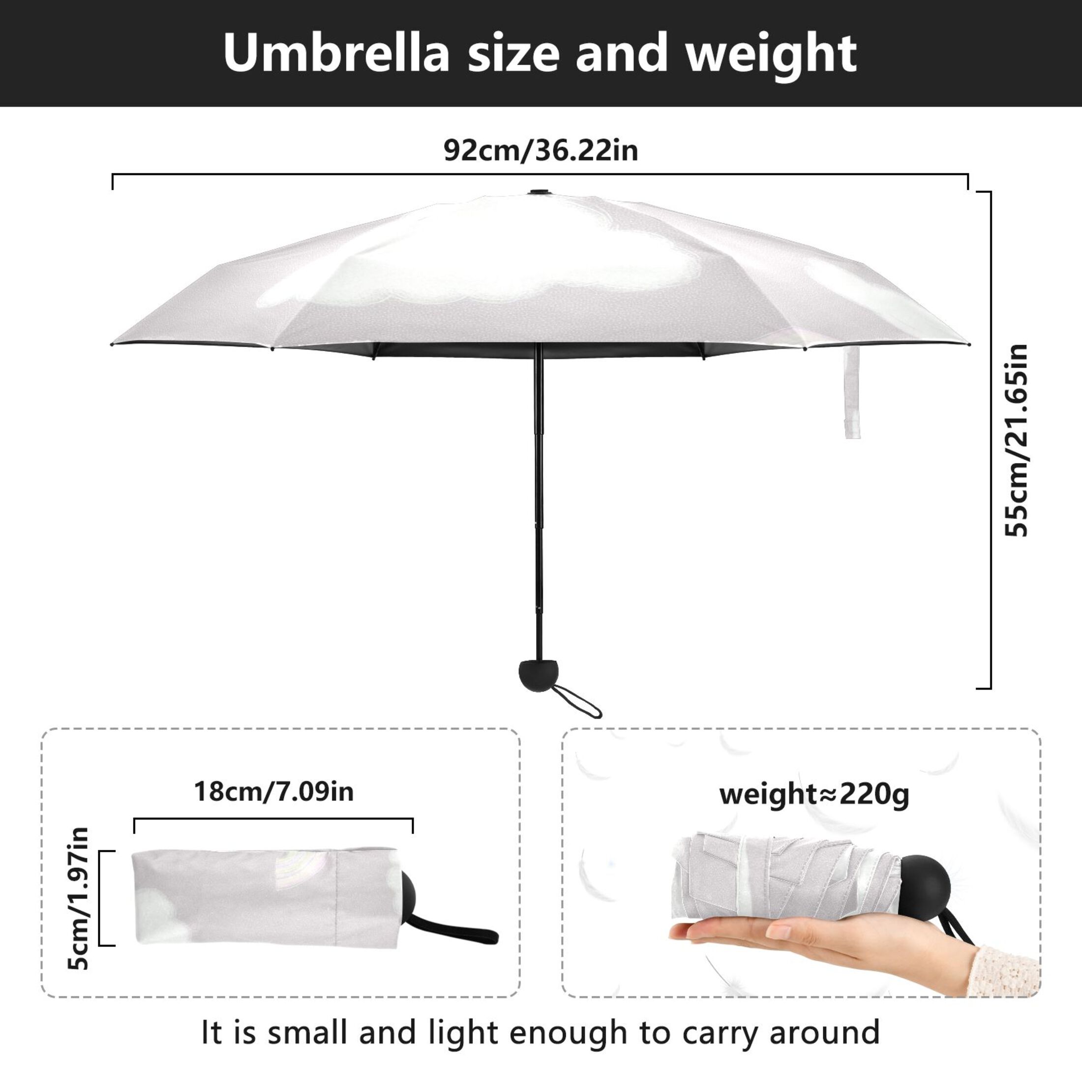 Cloud and Rainbow Pattern Umbrellas for Sun Auto Open Close UV50+ Waterproof 5-Fold Compact Fiberglass Frame