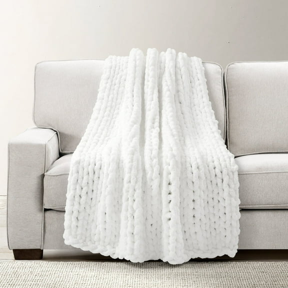 Lush Decor Hygge Ultra Soft Cozy Chenille Chunky Knit Throw White Single 40X50