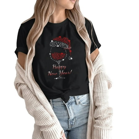 

JDEFEG Family Easter Pajamas Matching Womens Christmas Print Fashion Short Sleeve Tshirt Casual Crewneck Top Family Parent Child Dress Pajamas for Family Of 5 New Years Black S