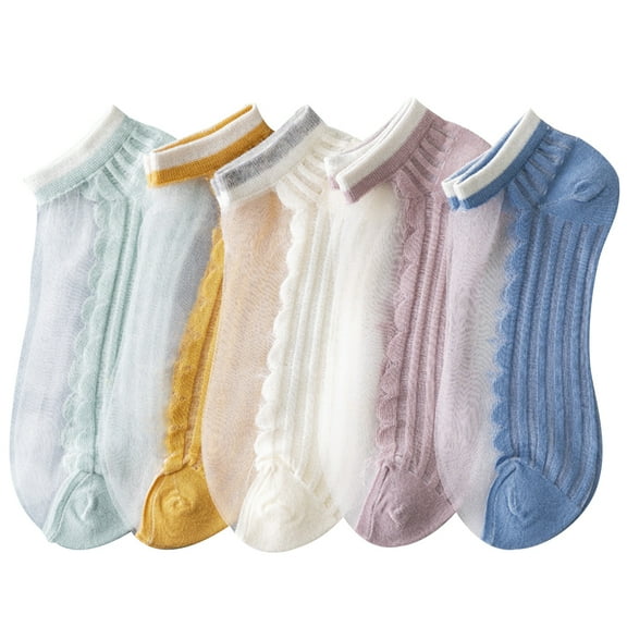 WEUVEB Dress Socks Women Cotton Glass Silk 5 Pairs Sweat Absorbent Casual Wear