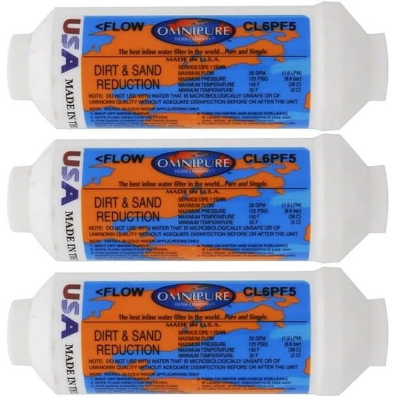 IPW Industries Inc-Omnipure - (CL6PF5-C) - 6" x 2" Sediment Inline Filter - 5 Micron 3/8" NPT 3 Pack