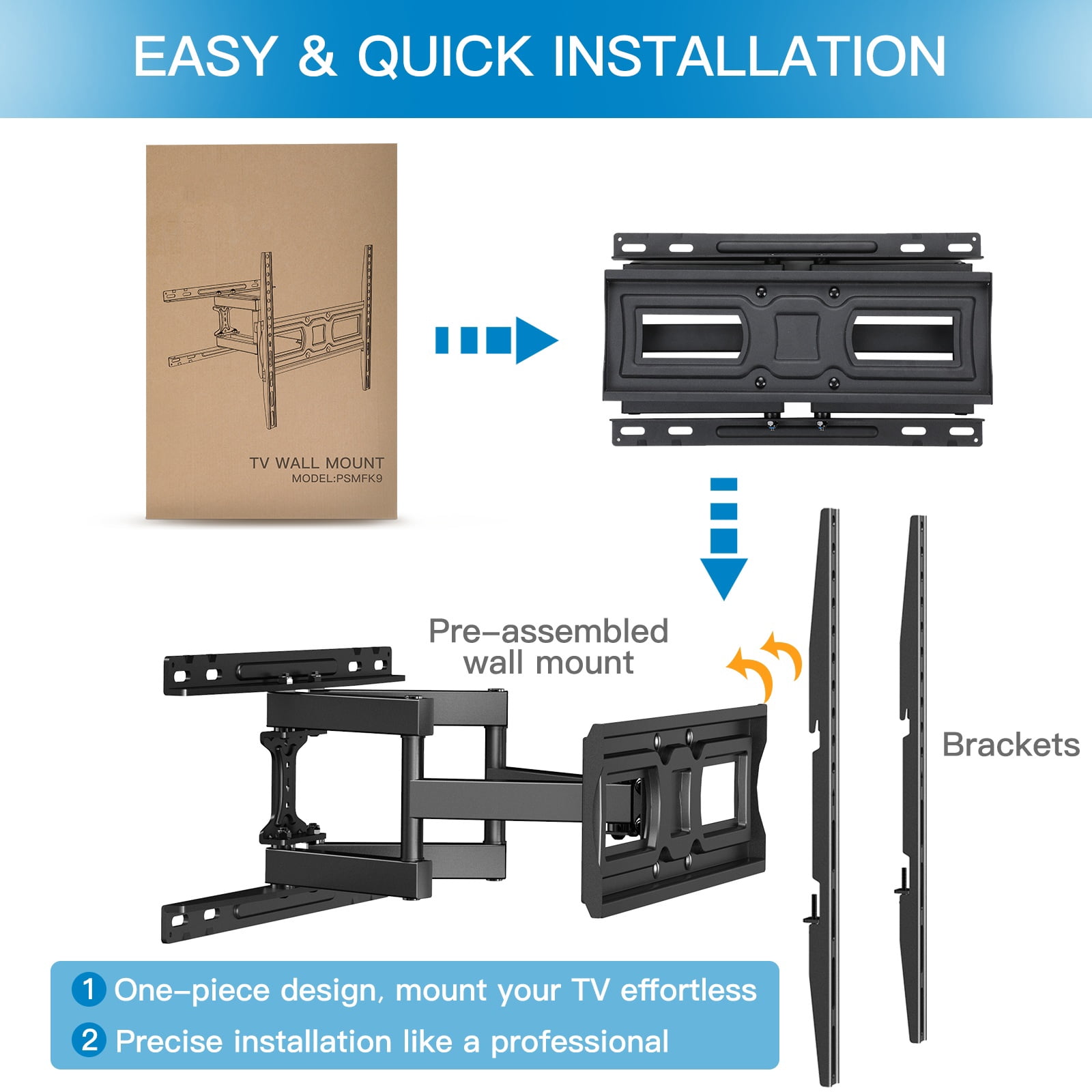 Full Motion TV Wall Mount  for 32-65 inch Flat Curved Screen TVs with Swivel, Tilt & Extension Max 400x400mm, Holds up to 99 lbs