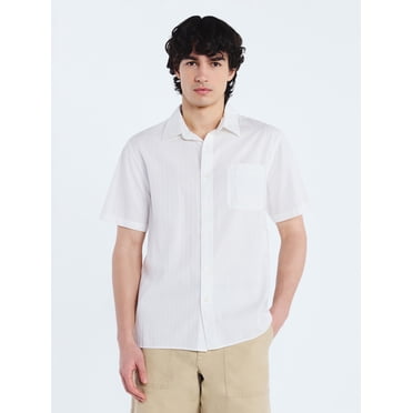 Free Assembly Men's Cotton Dobby Button Front Shirt with Short Sleeves, Sizes S-3XL