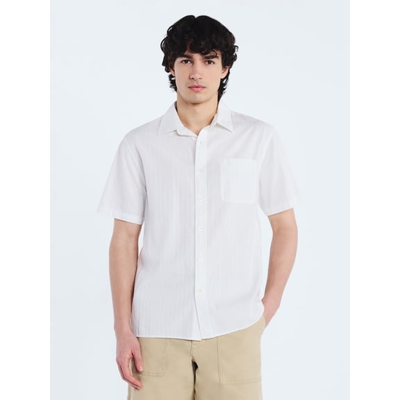 Free Assembly Men's Cotton Dobby Button Front Shirt with Short Sleeves, Sizes S-3XL