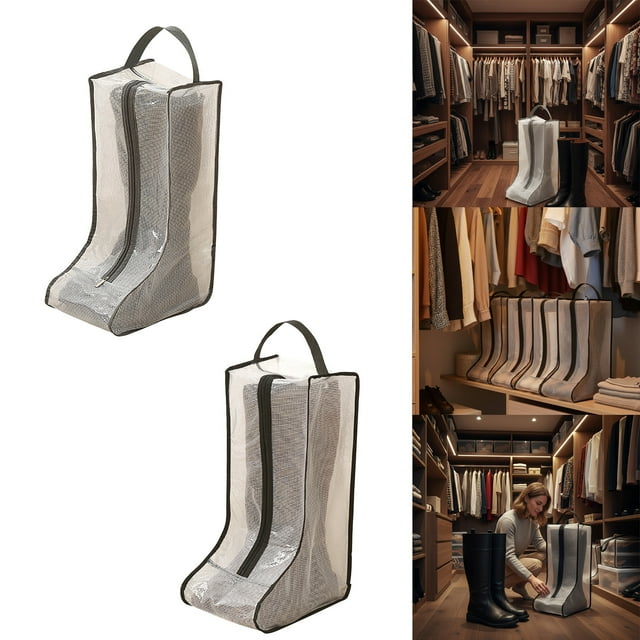Sac de Rangement pour Chaussures Grande Capacité / Housse Imperméable Transparente Anti-Poussière pour Bottes / Organisateur de Voyage Portable avec Poignée / Convient aux Bottes Hautes, Espadrilles / 48x28x20cm Plastique Durable