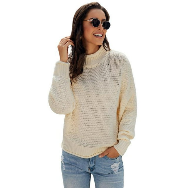 Chandail à Col Roulé Surdimensionné pour Femme, Épais, à Manches Chauve-Souris Longues