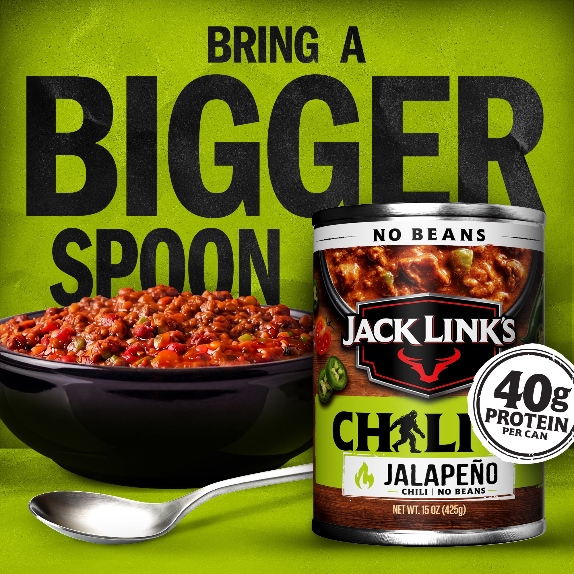 Jack Link's Chili, Jalapeño Flavored, No Beans, 15Ounce Can, Hearty Chili Made with 100% Beef