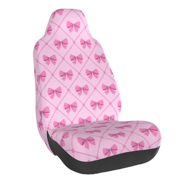 Wukai Pink bows Full Set Car Seat Covers with Soft Padding Universal Auto Front Seats Protector and Cushion Mat