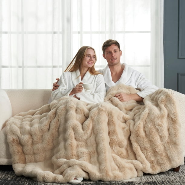 Manta Cozy Bliss de piel sintética con forma de burbuja, 150 x 200 cm, color beige