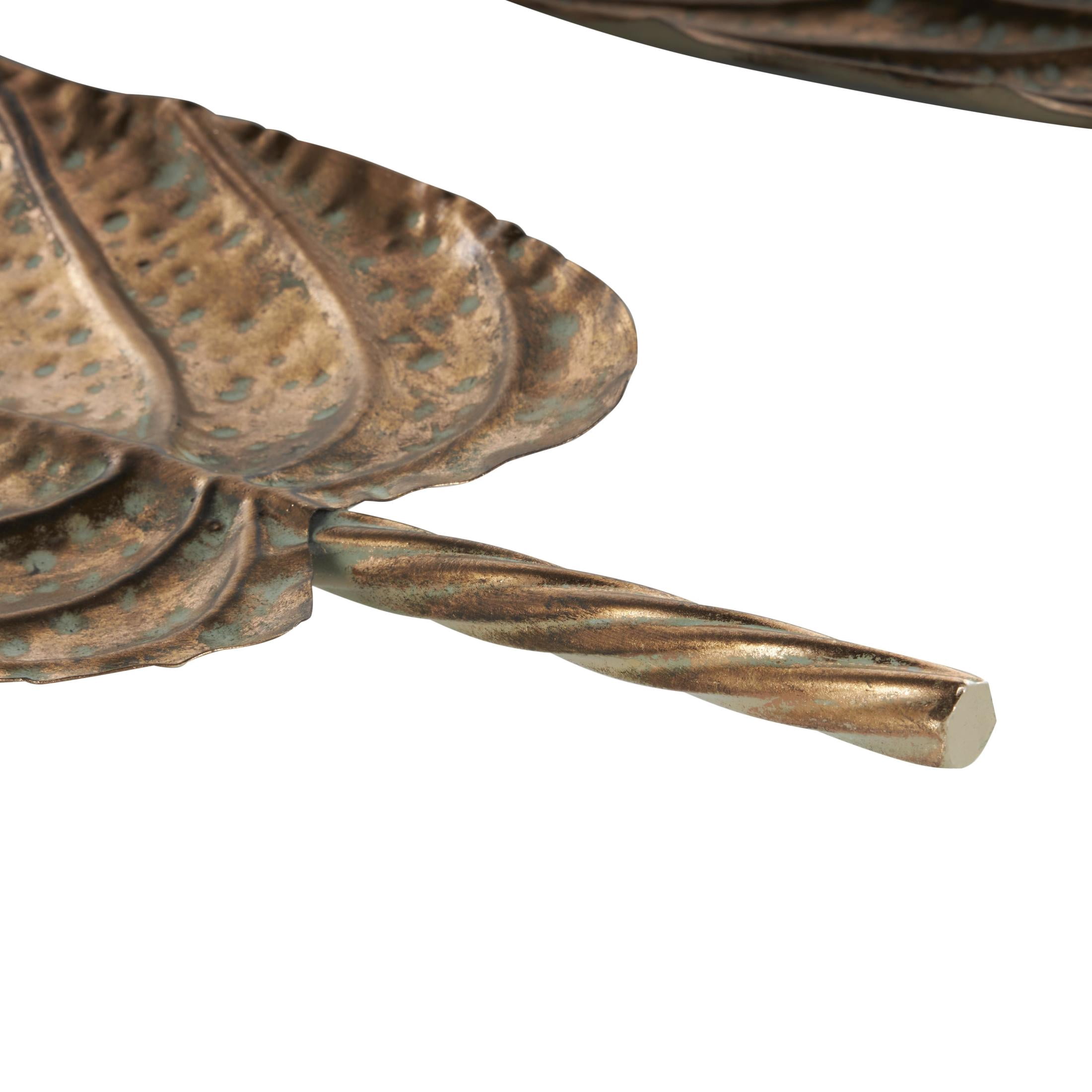 DecMode 36", 29"W Copper Metal Textured Leaf Tray with Patina Accents and Elevated Feet, 2-Pieces