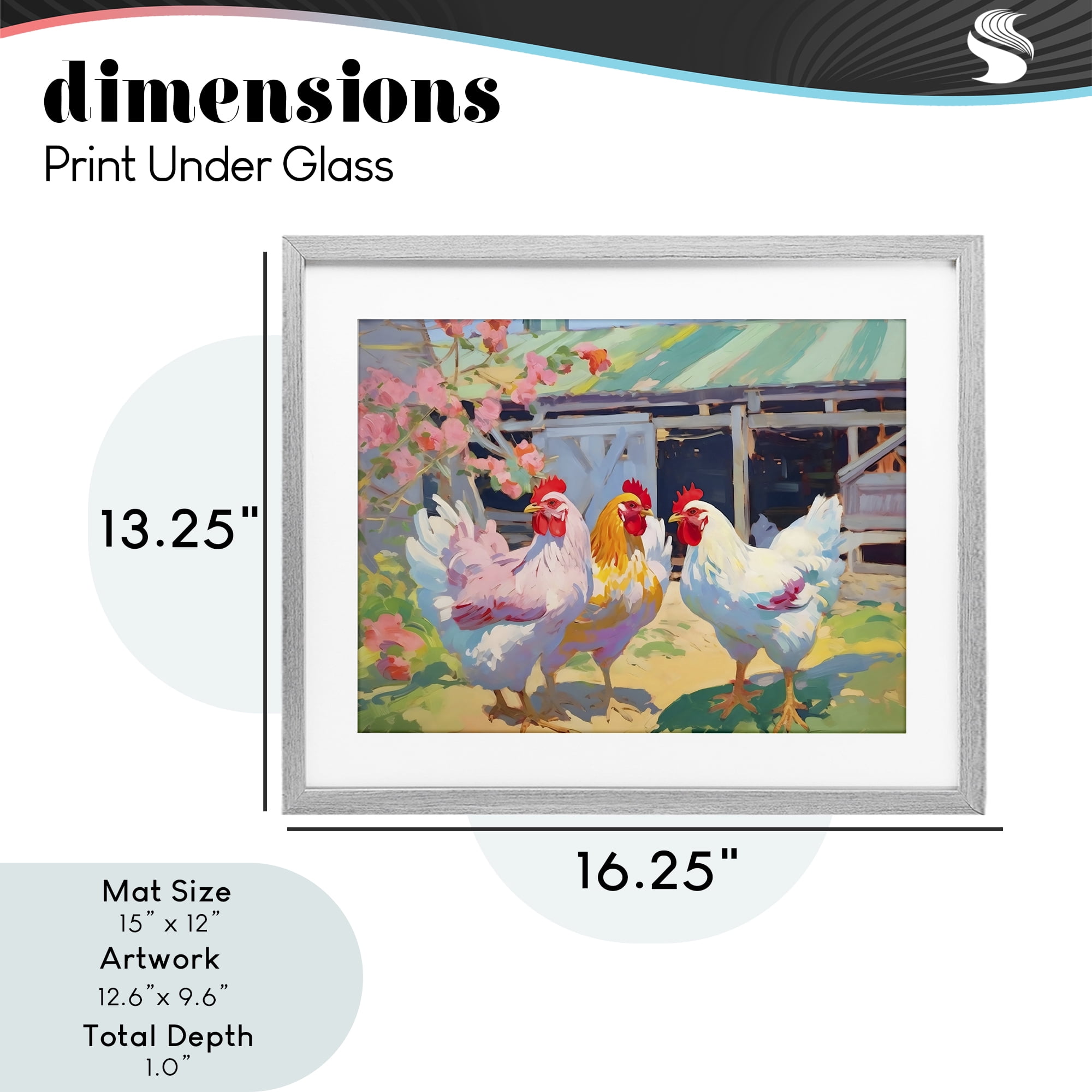 Stupell Industries Colorful Chickens in Sunlit Yard Gray Framed Print Under Glass, design by Creative Studio