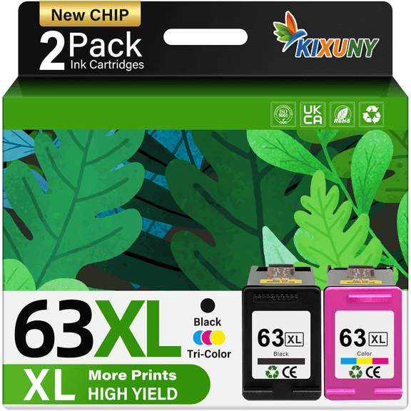 63XL Ink Cartridges Compatible for HP 63 Ink Cartridges for HP Printer Ink 63 for Officejet 3830 4650 5200 5255 Envy 4520 (Black,Tri-Color)