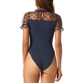 thumbnail image 3 of INSPIRE CHIC Women's Polka Dots Mesh Sheer Short Sleeve Skinny Party Bodysuit Top M Dark Blue, 3 of 6