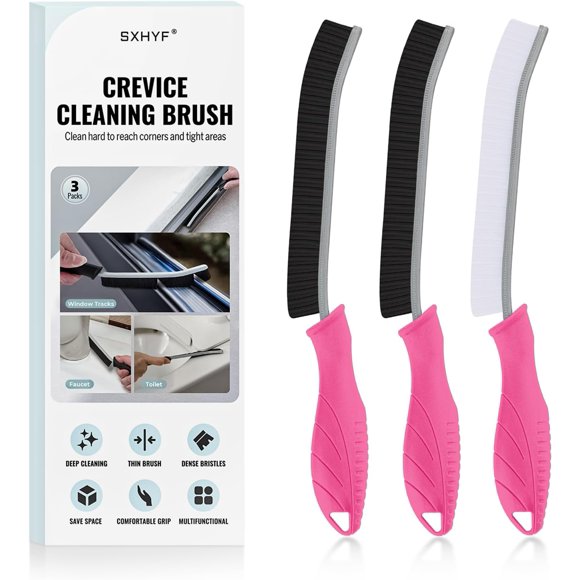Biwat Cleaning Brush - Hard Bristle Crevice Cleaning Brush, Multifunctional Gap Cleaning Scrub Brush, Cleaning Tools for Household Use, Home, Kitchen, Bathroom, Window, Vehicle (3, Rose)