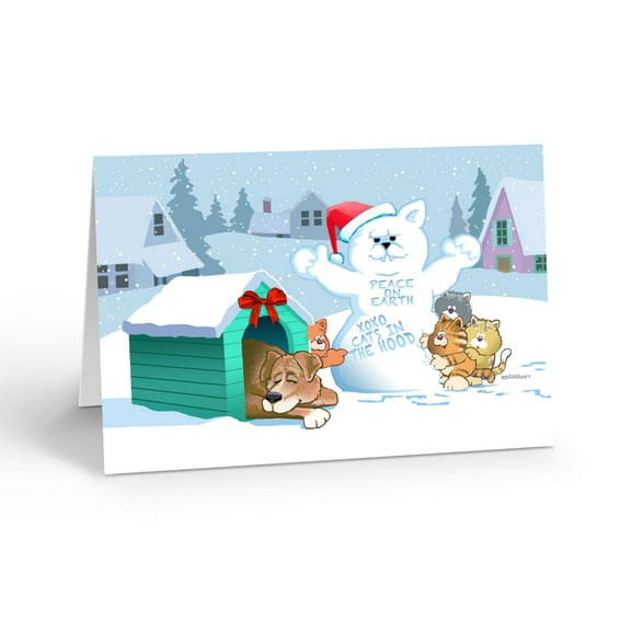 Funny Cat and Dog Christmas Card - 12 Holiday Cards and Envelopes - 18043
