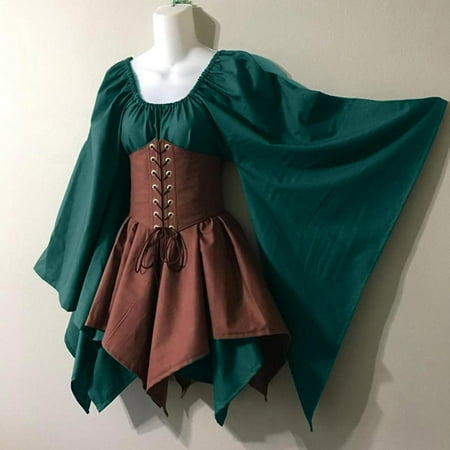 

PANOEGSN Halloween Women Cosplay Costumes Gothic Retro Long Sleeve Corset Dress Women s Renaissance Mid-Century Dress
