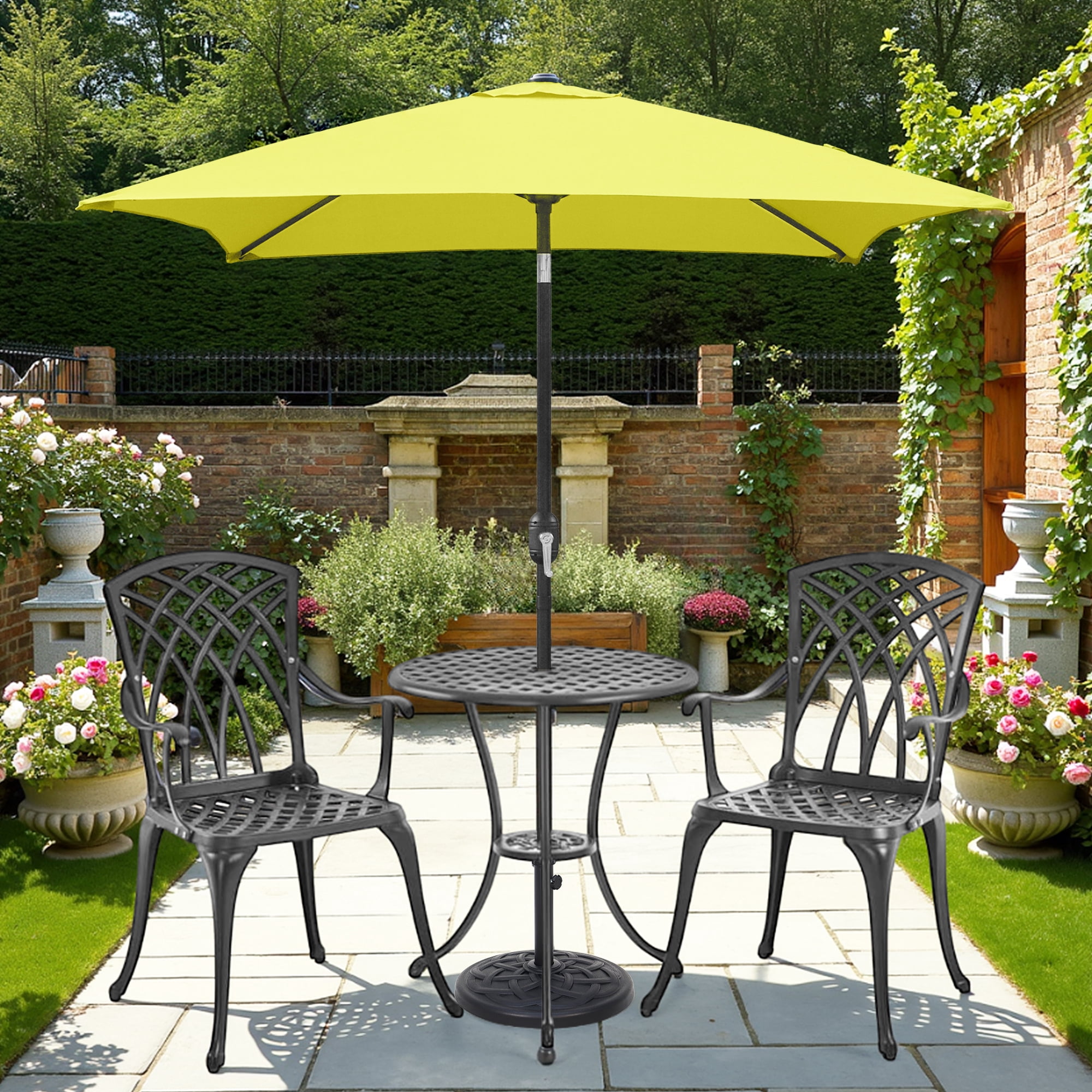 Abble 6.5FT Square Outdoor Patio Umbrella with Push Button Tilt and Crank Handle, Market Umbrella for Garden Deck Backyard Pool, Yellow