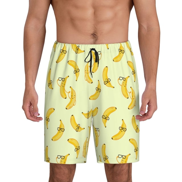 Fotbe Bananas Pantalones Cortos de Pijama para Hombre, Ropa de Dormir, Pantalones de Pijama Cortos para Hombre-Large