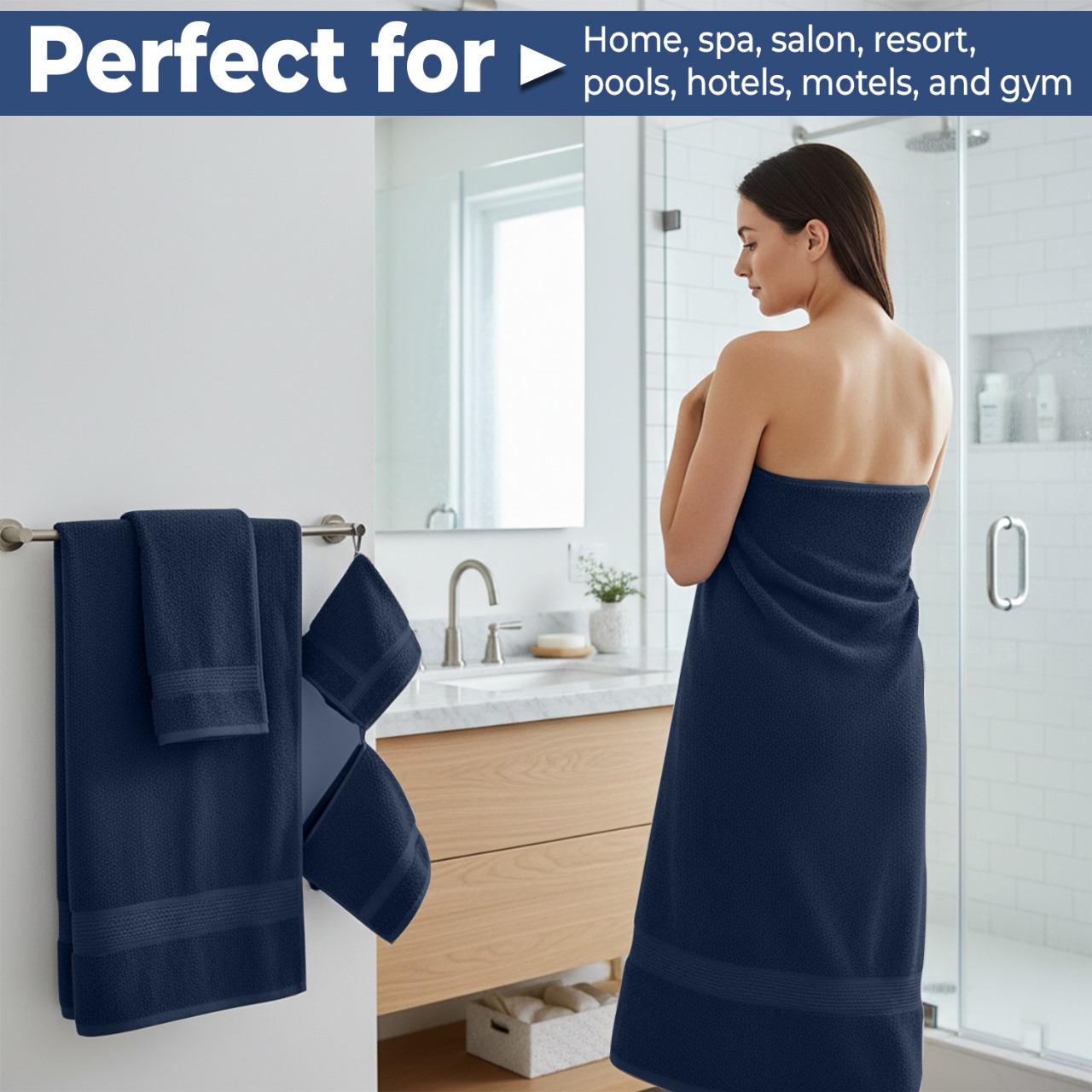 KAHAF COLLECTION 6 Piece Towel Set Navy Blue – 100% Ringspun Cotton Soft & Highly Absorbent–Includes 2 Bath Towels, 2 Hand Towels & 2 Washcloths – Quick Dry, Durable and Luxurious Bathroom Essentials
