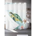 thumbnail image 2 of No Hook Shower Curtain, Coastal Turtle Long Bathtub Curtains with Snap in Liner, Summer Farmhouse Nautical Starfish Shell Waterproof Washable Fabric Bathroom Curtain Sets, 72" x 78", 2 of 9