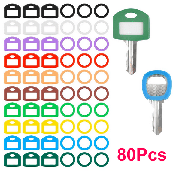 80 Pieces Colored Key Covers Caps Tags Covers Set Rubber Key Color Identifier Rings Toppers(10 Colors)