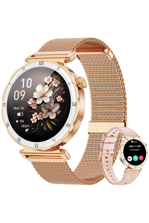 Smart Watch for Women, 1.19" AMOLED HD Screen, Bluetooth Call & Message Reminder, Fitness Watch with 110+ Sport Modes, Smartwatch Compatible with iPhone & Android, Gold