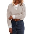 thumbnail image 4 of Long Sleeve Womens Fall Sweaters Tops Lapel V Neck Knit Sweater Color Block Casual Soft Pullover Jumper, 4 of 7