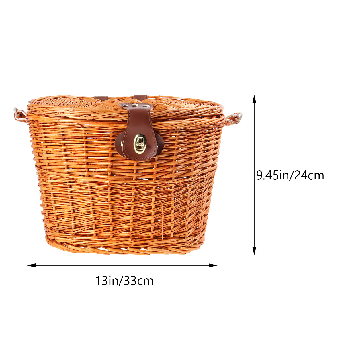 Worgeous Brown Wicker Bike Basket with Lid and Handle for Front Handlebar, Fits Most Cruiser Bikes, Stylish and Design