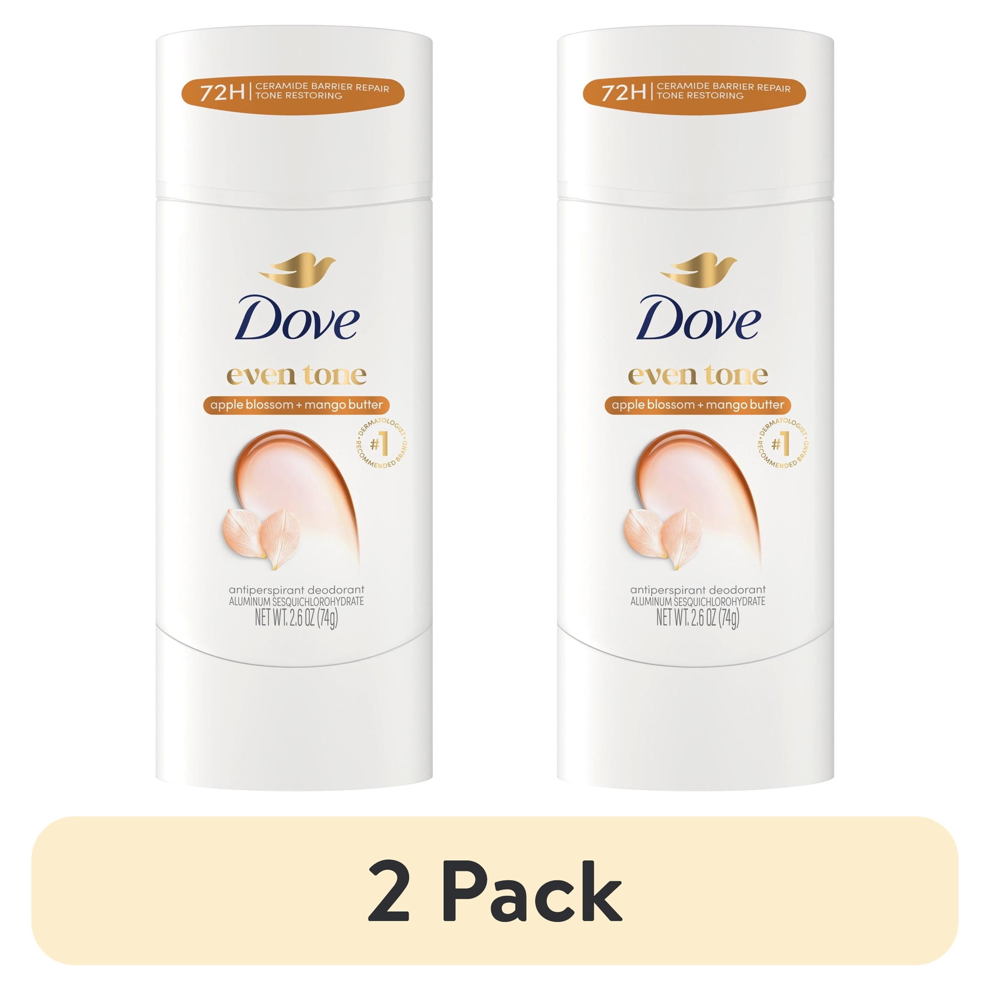 (2 pack) Dove Antiperspirant Deodorant Stick For Uneven Skin Tone Apple Blossom & Mango Butter 48-hour Odor And Sweat Protection ,2.6 oz