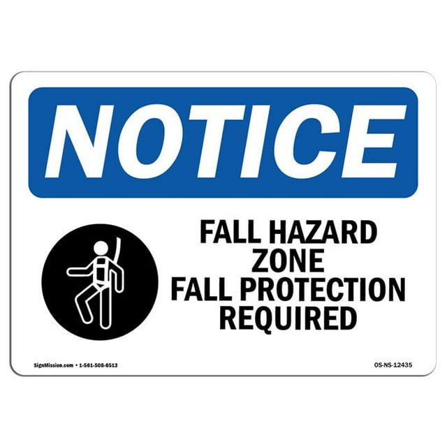 SignMission OS-NS-D-710-L-12435 Panneau d'Avis OSHA - Zone de Danger de Chute Panneau de Protection contre les Chutes avec Symbole