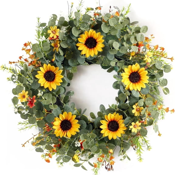 18” Sunflower Wreath Handmade Artificial Flower Wreath for Front Door Indoor Outdoor Home Decor,Summer Wreath All Seasons Wedding Thanksgiving Harvest Festival Decoration
