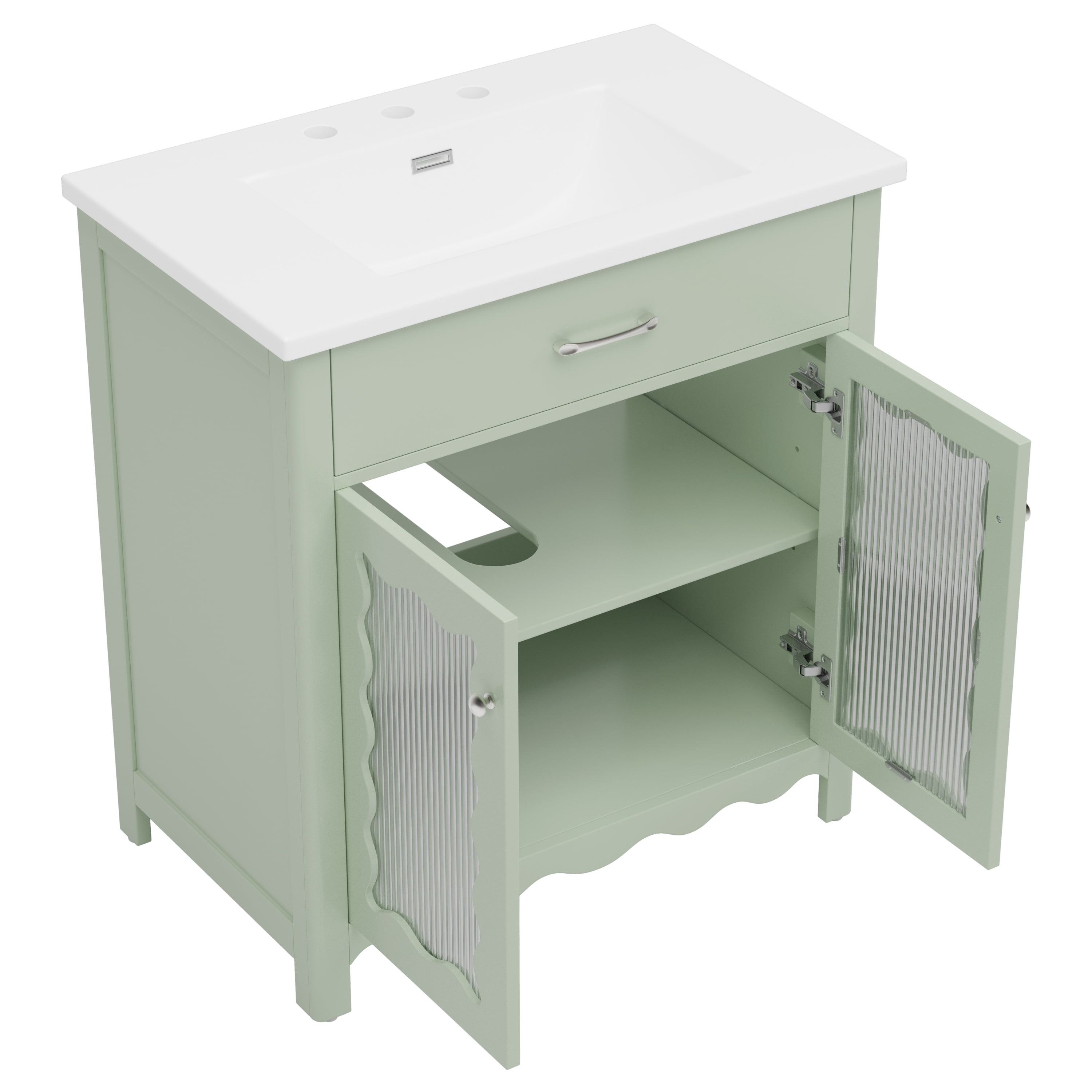 YIYADO 30 Inch Bathroom Vanity, Freestanding Green Vanity Cabinet, Modern Bathroom Cabinet with Rubber Wood Legs and Soft Close Door, Green