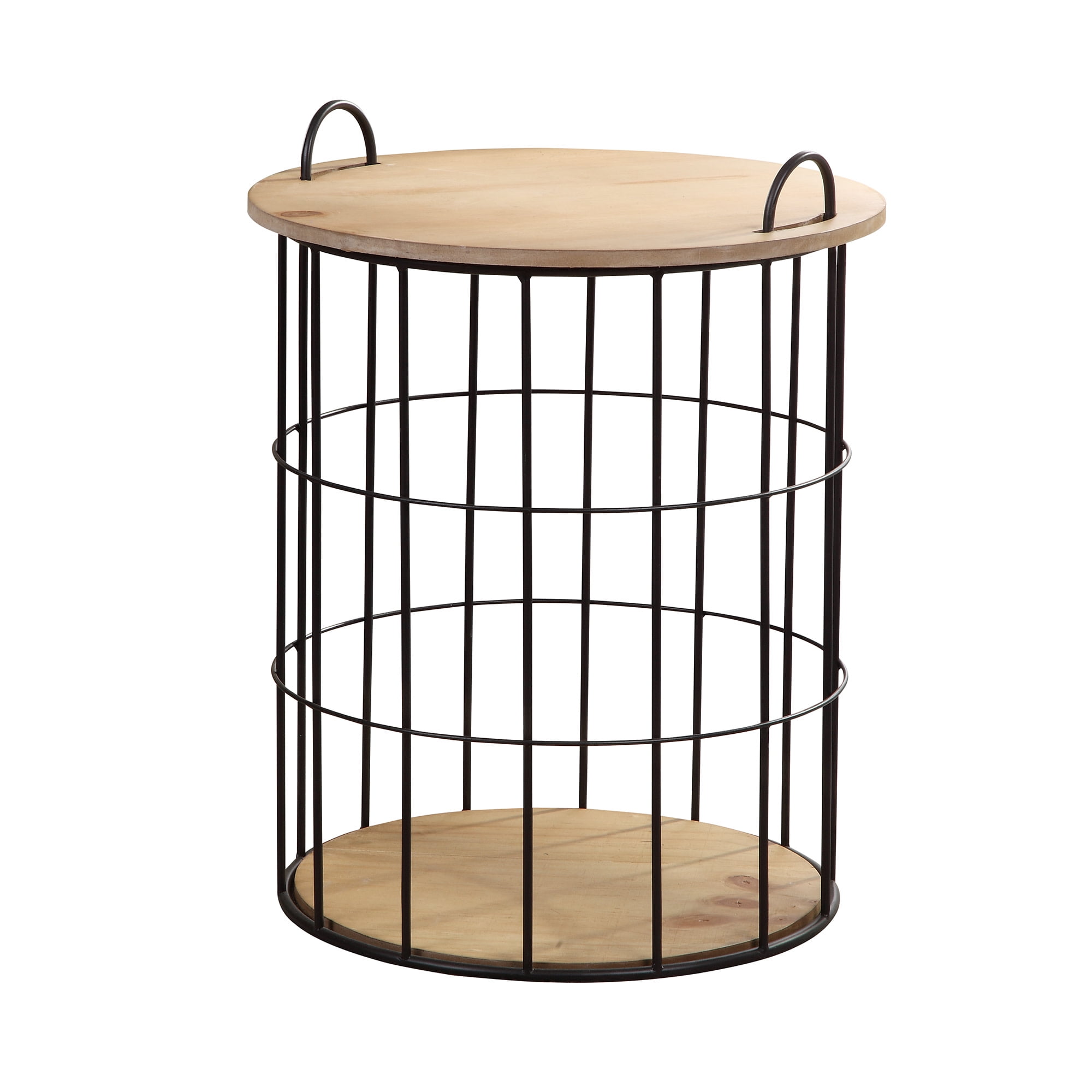 FirsTime & Co. Brown Arborfield Basket Storage End Table, Farmhouse, Rustic, Round, Metal, 19 x 19 x 24 in