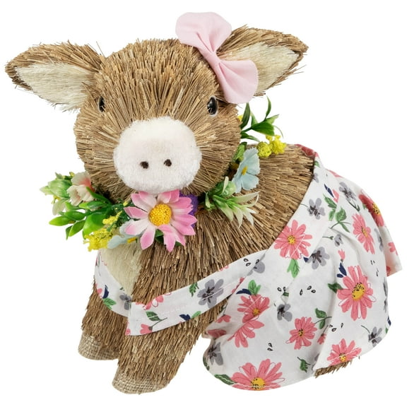 Northlight Girl Piglet with Floral Dress Spring Figurine - 7"