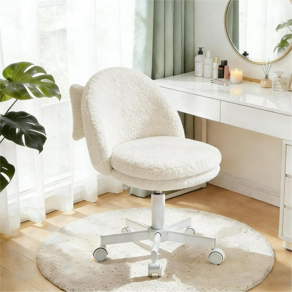 CloudRest Pro Vanity Chair with Back & Wheels, Adjustable Swivel Velvet Stool for Bedroom, Home Office, Beige