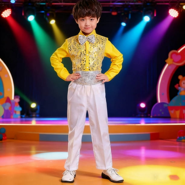 Cowsor Boys Disco Costume Kids 70s 80s Sequin Pop King Dance Star Halloween Carnival Party Cosplay Outfits